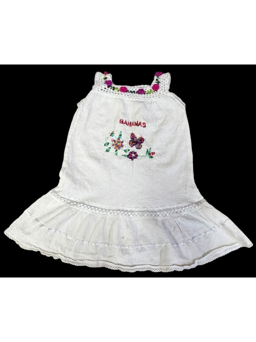 SIZE 5 Handmade Crochet White BAHAMAS Dress Floral Embroidered Lace Butterfly